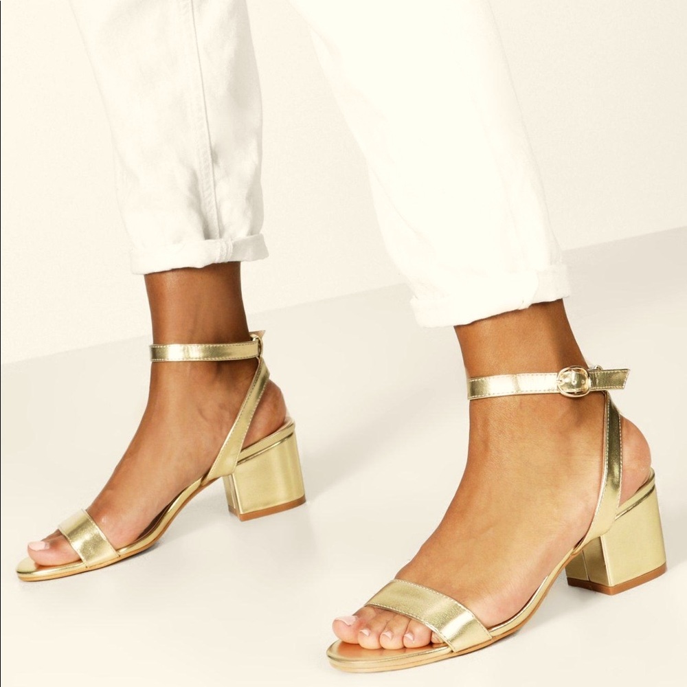 Gold Metallic Basic Low Block Barely There Heels - image 1